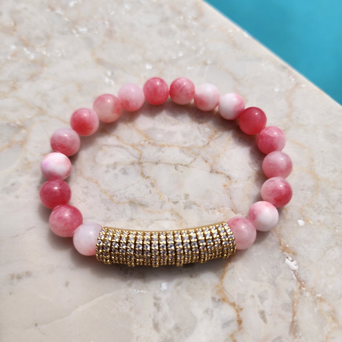 Candy Stretch Bracelets in Pink Jade