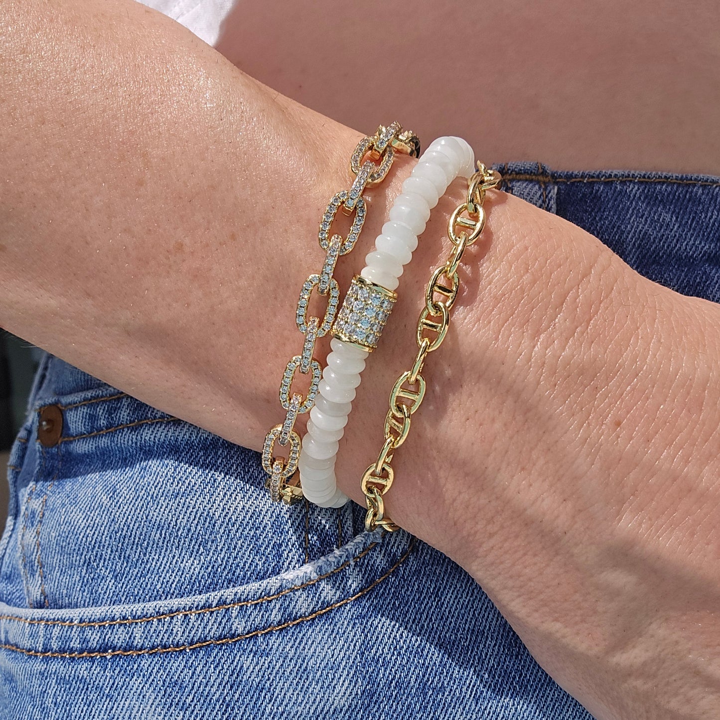 Rondelle Beaded Bracelet in Aquamarine